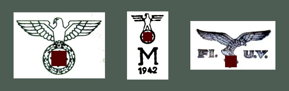 Wehrmacht-Symbole auf Kantinenporzellan: Heer - Kriegsmarine - Luftwaffe